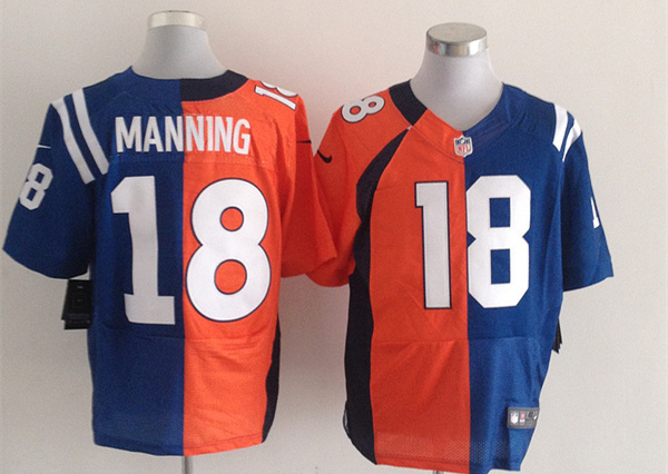 Nike Broncos 18 Peyton Manning Orange And Blue Split Elite Jersey