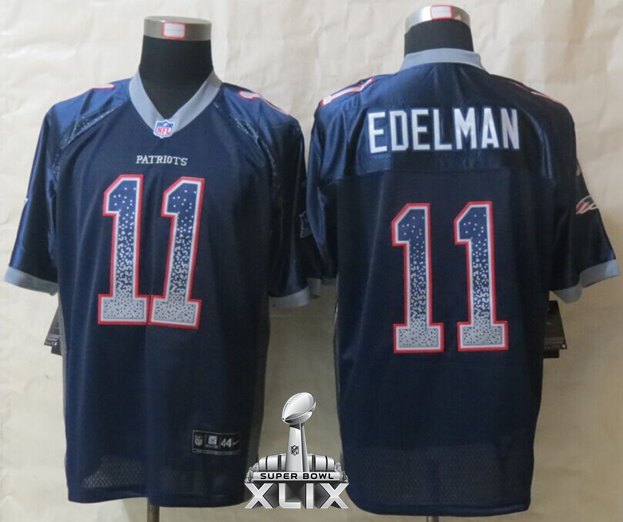 Nike Patriots 11 Edelman Blue Drift Fashion Elite 2015 Super Bowl XLIX Jerseys