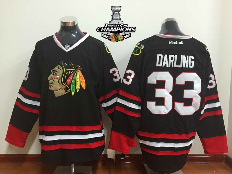 Blackhawks 33 Darling Black 2015 Stanley Cup Champions Jersey