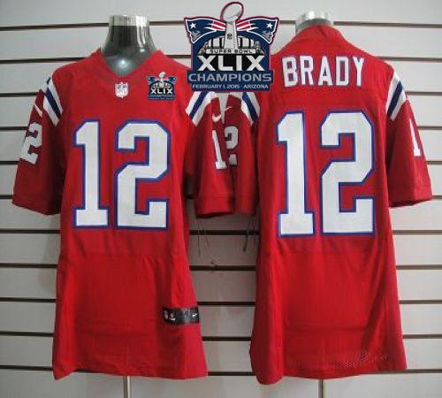 Nike Patriots 12 Brady Red 2015 Super Bowl XLIX Champions Elite Jerseys