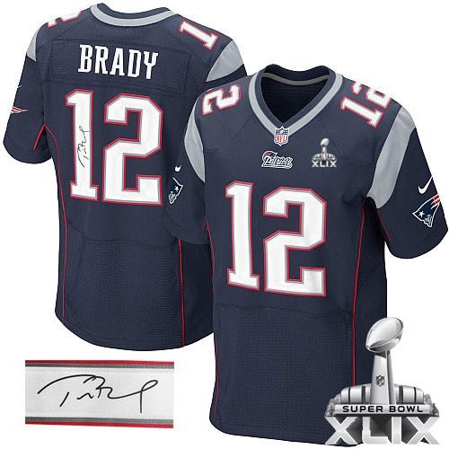 Nike Patriots 12 Brady Blue Elite Signature Edition 2015 Super Bowl XLIX Jerseys