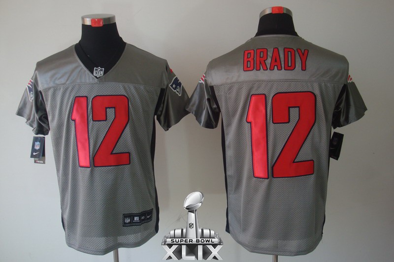Nike Patriots 12 Brady Grey Elite 2015 Super Bowl XLIX Jerseys
