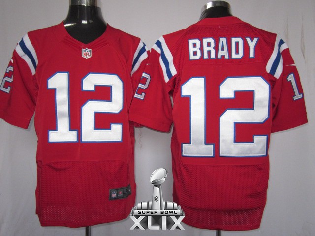 Nike Patriots 12 Brady Red Elite 2015 Super Bowl XLIX Jerseys