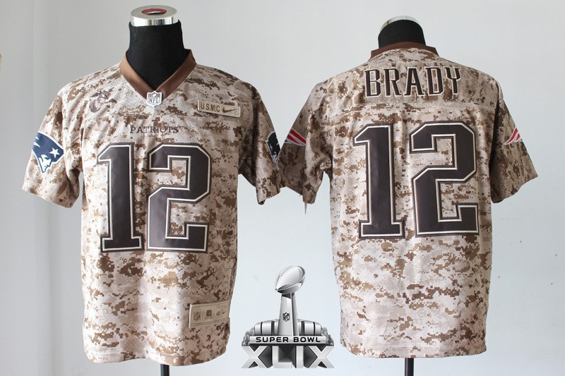 Nike Patriots 12 Brady US Marine Corps Camo Elite 2015 Super Bowl XLIX Jerseys