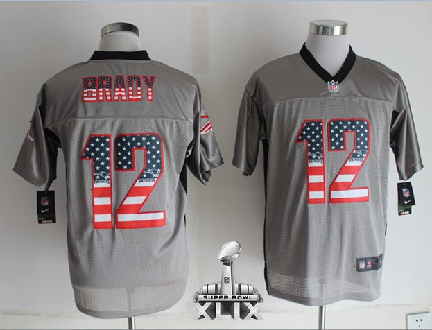 Nike Patriots 12 Brady USA Flag Fashion Grey Shadow Elite 2015 Super Bowl XLIX Jerseys