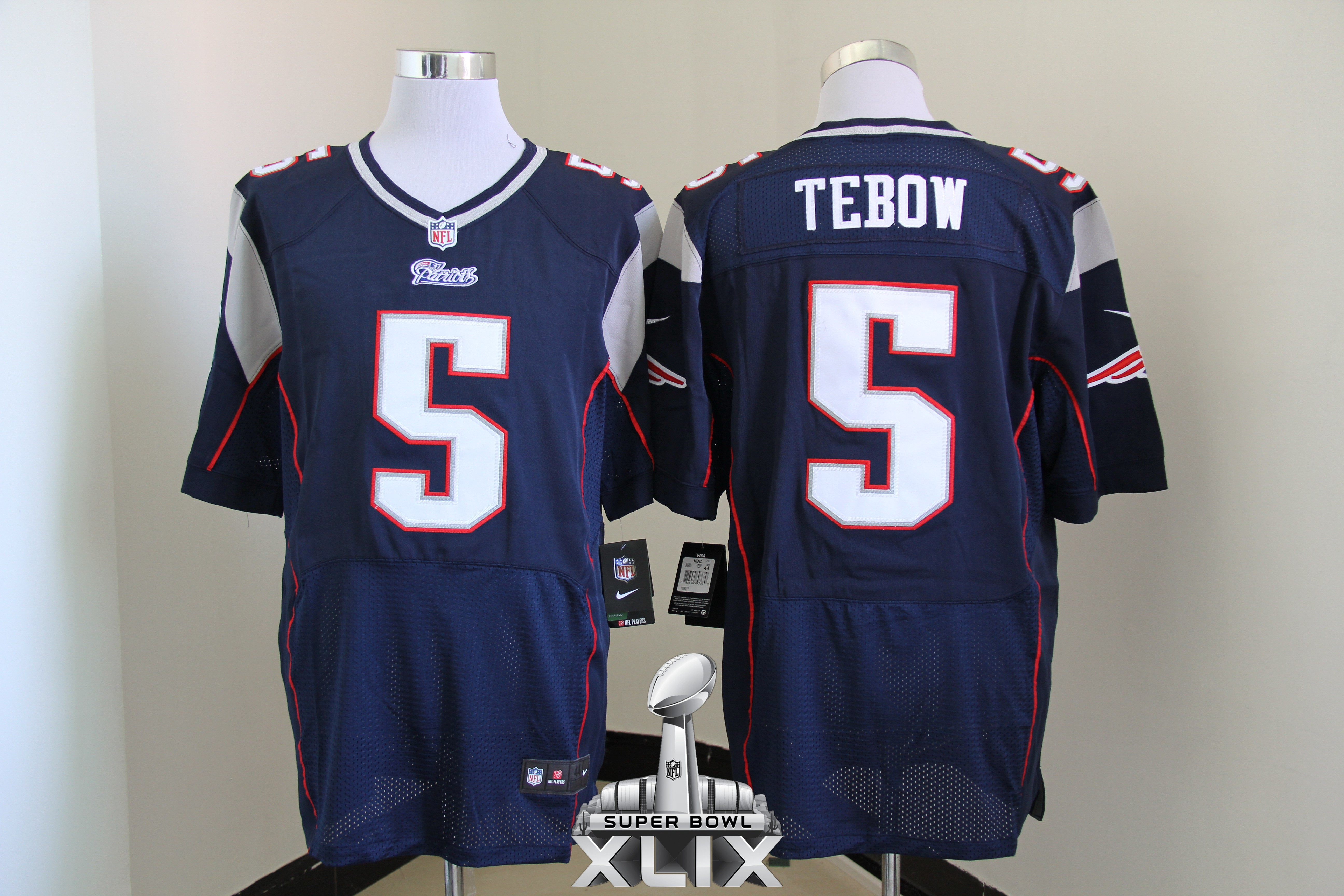 Nike Patriots 5 Tebow Blue Elite 2015 Super Bowl XLIX Jerseys