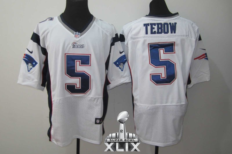 Nike Patriots 5 Tebow White Elite 2015 Super Bowl XLIX Jerseys