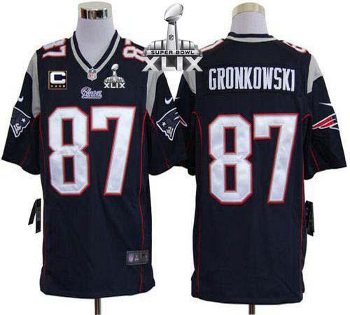 Nike Patriots 87 Gronkowski Blue Game C Patch 2015 Super Bowl XLIX Jerseys