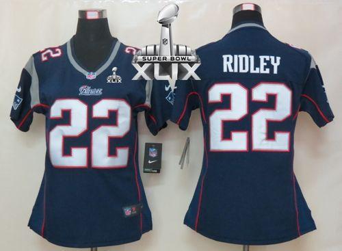 Nike Patriots 22 Ridley Blue Women Game 2015 Super Bowl XLIX Jerseys