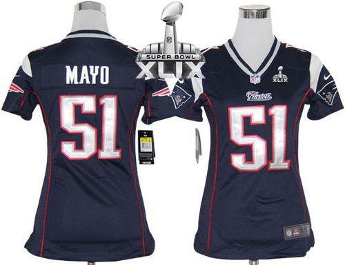 Nike Patriots 51 Mayo Blue Women Game 2015 Super Bowl XLIX Jerseys