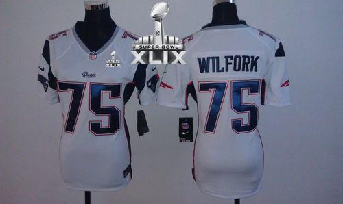 Nike Patriots 75 Wilfork White Women Game 2015 Super Bowl XLIX Jerseys