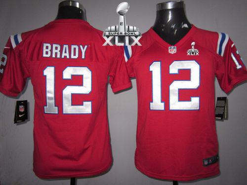 Nike Patriots 12 Brady Red 2015 Super Bowl XLIX Youth Game Jerseys