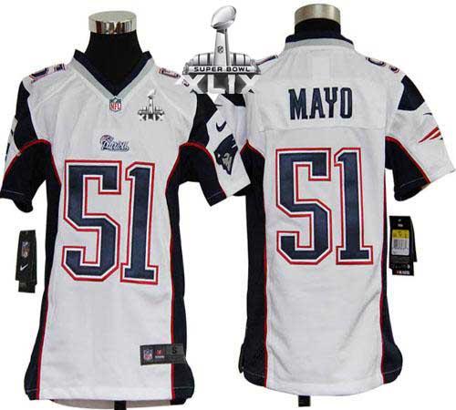 Nike Patriots 51 Mayo White 2015 Super Bowl XLIX Youth Game Jerseys