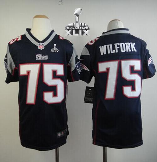 Nike Patriots 75 Wilfork Blue 2015 Super Bowl XLIX Youth Game Jerseys