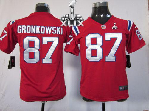 Nike Patriots 87 Gronkowski Red 2015 Super Bowl XLIX Youth Game Jerseys