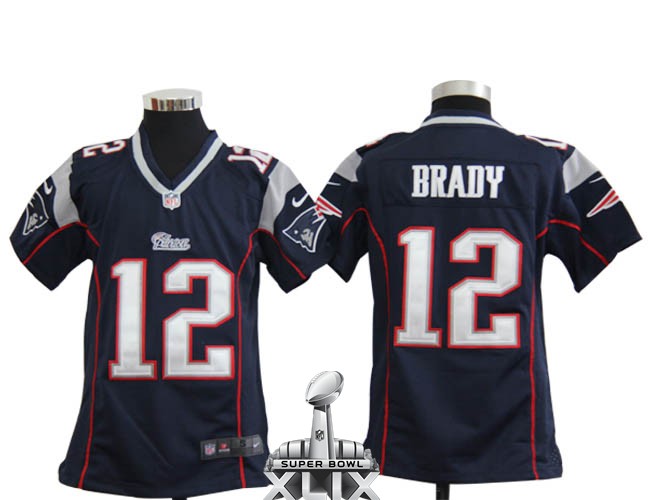Nike Patriots 12 Brady Blue Game 2015 Super Bowl XLIX Youth Jerseys