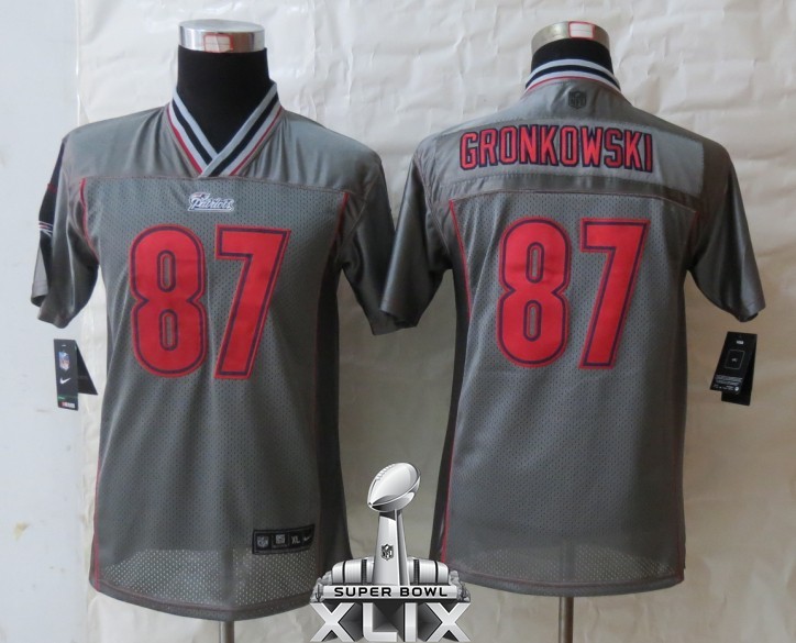 Nike Patriots 87 Gronkowski Grey Vapor 2015 Super Bowl XLIX Youth Jerseys