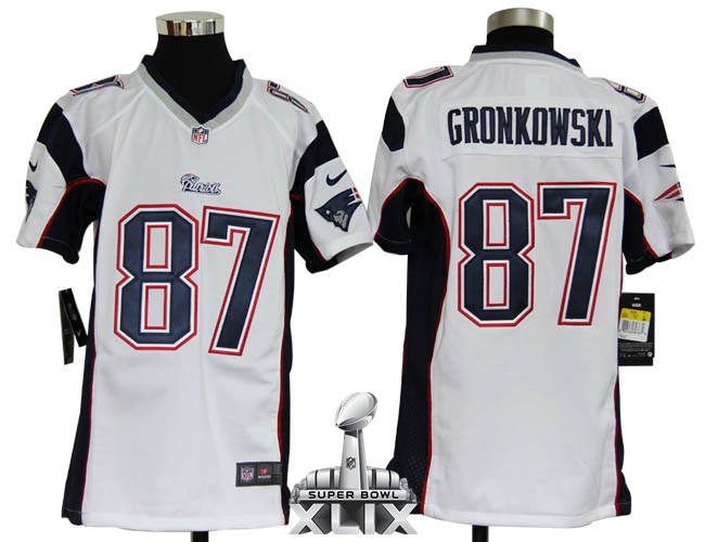 Nike Patriots 87 Gronkowski White Game 2015 Super Bowl XLIX Youth Jerseys