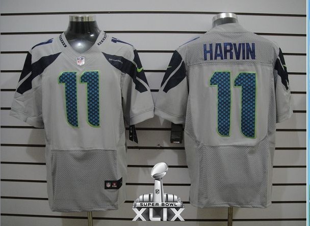 Nike Seahawks 11 Harvin Grey Elite 2015 Super Bowl XLIX Jerseys