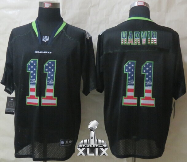 Nike Seahawks 11 Harvin USA Flag Fashion Black Elite 2015 Super Bowl XLIX Jerseys