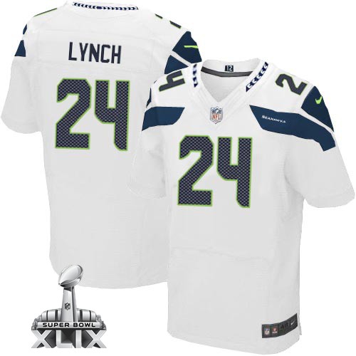 Nike Seahawks 24 Lynch White Elite 2015 Super Bowl XLIX Jerseys