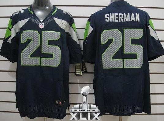 Nike Seahawks 25 Sherman Blue Elite 2015 Super Bowl XLIX Jerseys