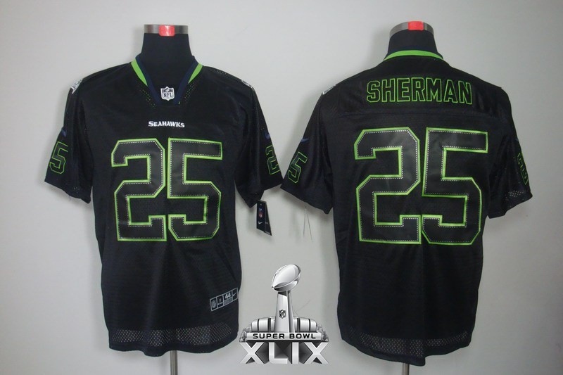 Nike Seahawks 25 Sherman Lights Out Black Elite 2015 Super Bowl XLIX Jerseys