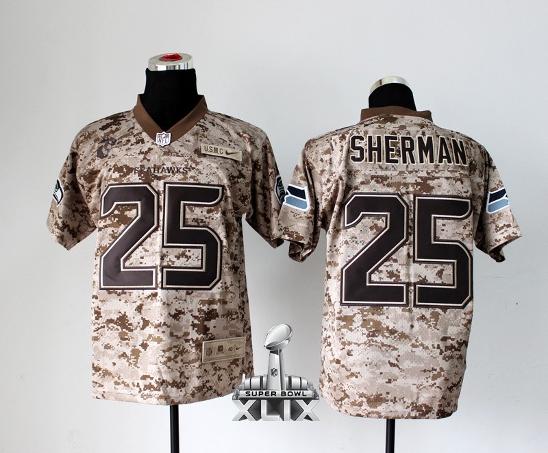 Nike Seahawks 25 Sherman US Marine Corps Camo Elite 2015 Super Bowl XLIX Jerseys