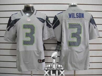 Nike Seahawks 3 Wilson Grey Elite 2015 Super Bowl XLIX Jerseys