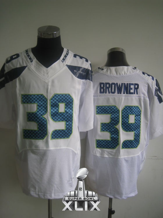 Nike Seahawks 39 Browner White Elite 2015 Super Bowl XLIX Jerseys