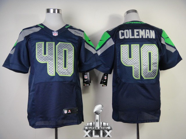 Nike Seahawks 40 Coleman Blue Elite 2015 Super Bowl XLIX Jerseys