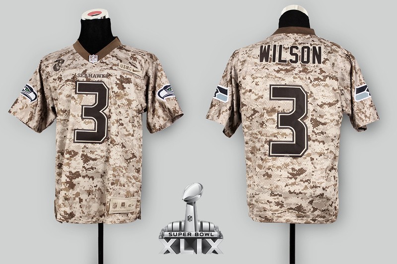 Nike Seahawks 3 Wilson US Marine Corps Camo Elite 2015 Super Bowl XLIX Jerseys