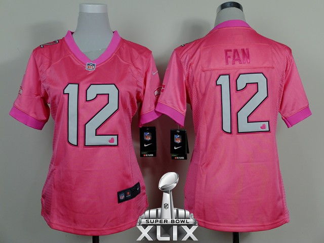 Nike Seahawks 12 Fan Pink Love Women Game 2015 Super Bowl XLIX Jerseys