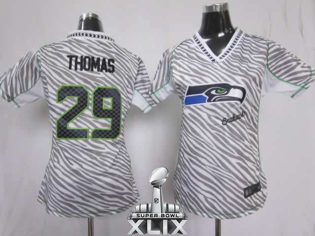 Nike Seahawks 29 Thomas Women Zebra 2015 Super Bowl XLIX Jerseys