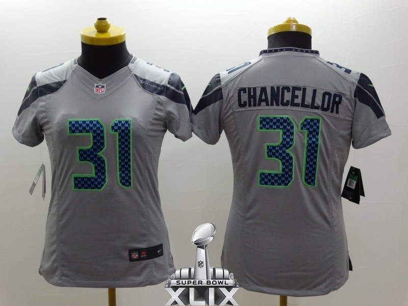 Nike Seahawks 31 Chancellor Grey Women Limited 2015 Super Bowl XLIX Jerseys