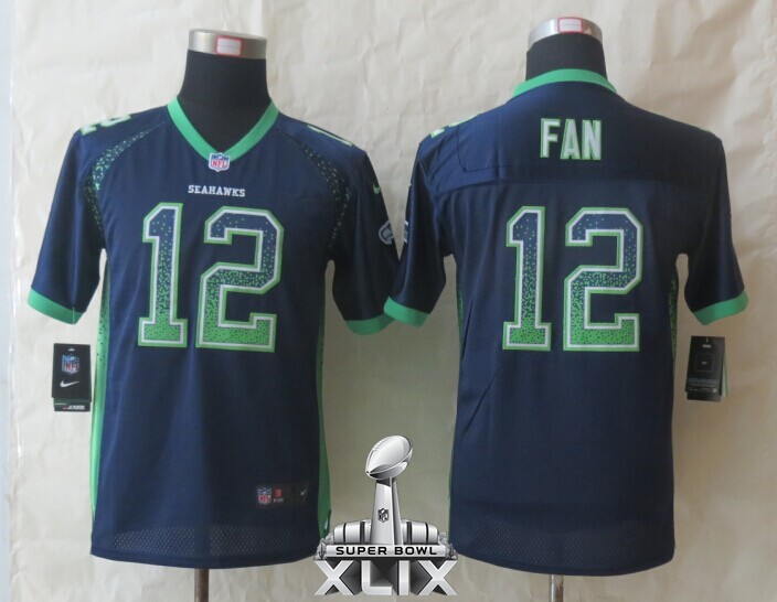 Nike Seahawks 12 Fan Drift Fashion Blue Youth 2015 Super Bowl XLIX Jerseys