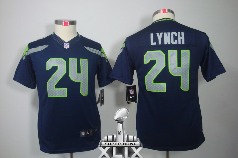 Nike Seahawks 24 Lynch Blue Youth Limited 2015 Super Bowl XLIX Jerseys
