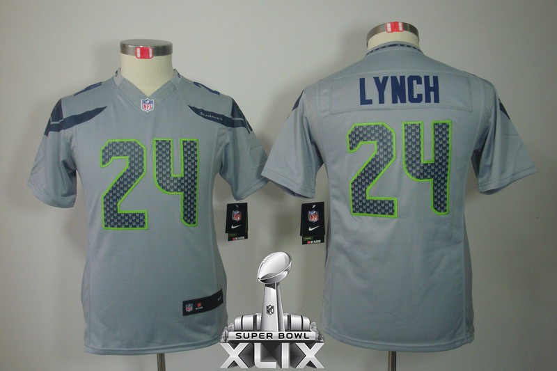 Nike Seahawks 24 Lynch Grey Youth Limited 2015 Super Bowl XLIX Jerseys