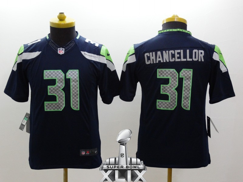Nike Seahawks 31 Chancellor Blue Youth Limited 2015 Super Bowl XLIX Jerseys