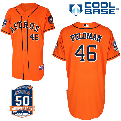 Astros 46 Feldman Orange 50th Anniversary Patch Cool Base Jerseys