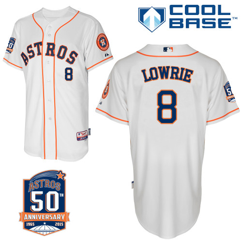Astros 8 Lowrie White 50th Anniversary Patch Cool Base Jerseys