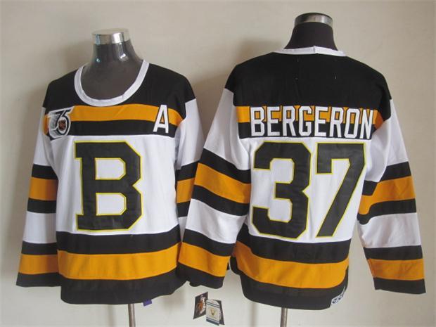 Bruins 37 Bergeron White 75th Anniversary CCM Jerseys