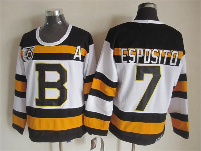 Bruins 7 Esposito White 75th Anniversary CCM Jerseys