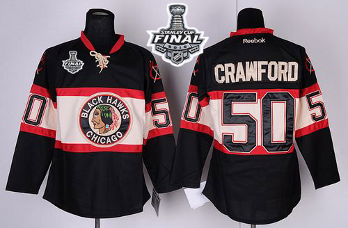 Blackhawks 50 Corey Crawford Black Third 2015 Stanley Cup Jersey