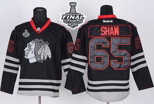 Blackhawks 65 Andrew Shaw Black Ice 2015 Stanley Cup Jersey