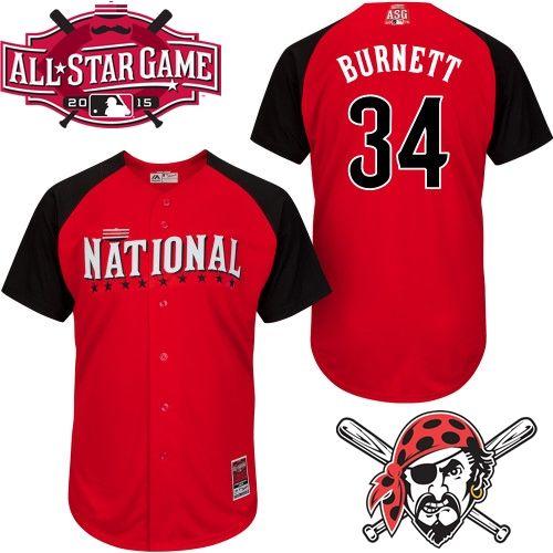 National League Pirates 34 Burnett Red 2015 All Star Jersey