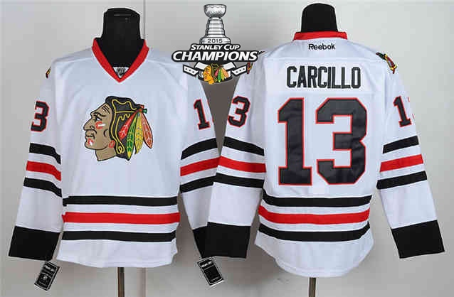 Blackhawks 13 Carcillo White 2015 Stanley Cup Champions Jersey