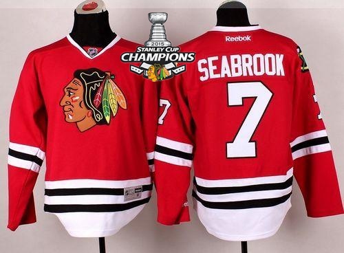 Blackhawks 7 Seabrook Red 2015 Stanley Cup Champions Jersey