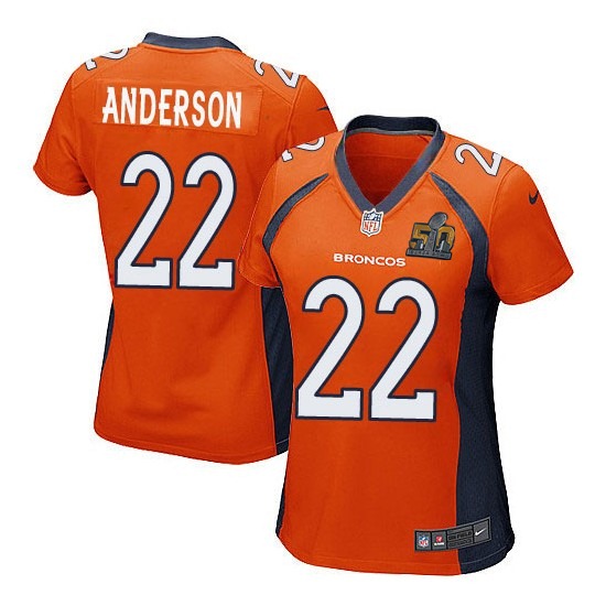 Nike Broncos 22 C.J. Anderson Orange Women Super Bowl 50 Game Jersey