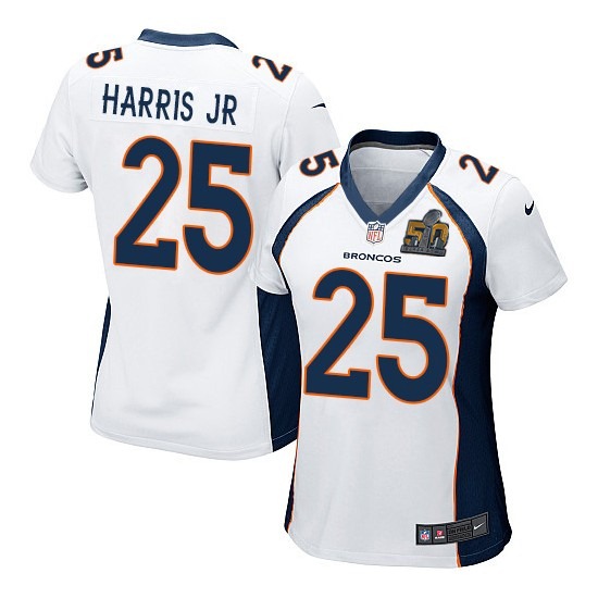 Nike Broncos 25 Chris Harris Jr White Women Super Bowl 50 Game Jersey